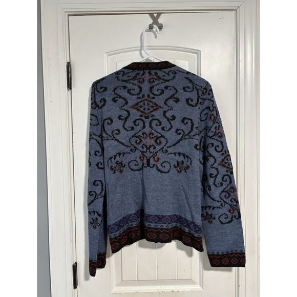 Peruvian Link Alpaca Collection Sweater Blue Flower Embroidered Cardigan Medium - Picture 3 of 9